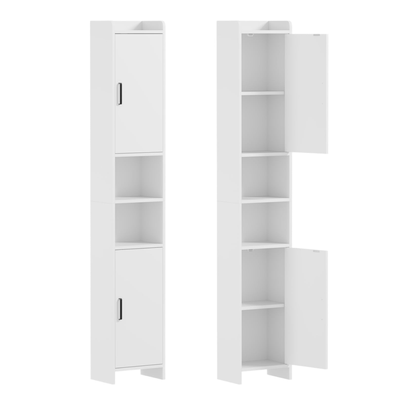 Homullel Bathroom Tall Cabinet, Narrow Bathroom Storage Unit with 2 Doors & Open Compartments, Slim Kitchen Cabinet for Small Spaces, Freestanding Storage Cupboard, 30x20x170cm, White