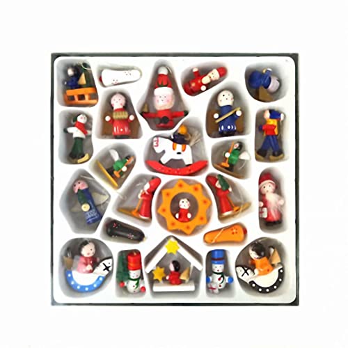 Kerio 24Pcs Mini Wooden Christmas Tree Ornaments - Miniature Wooden Ornaments - Tiny Christmas Figurines for Holiday Decor