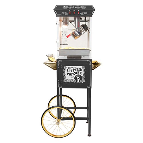 Image of Funtime Sideshow Popper 8-Ounce Hot Oil Popcorn Machine with Cart, Black /Silver