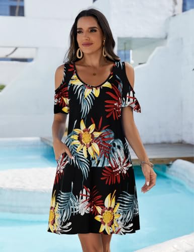 Image of JollieLovin Womens Plus Size Short Sleeve Cold Shoulder V Neck T-Shirt Dress with Pockets
