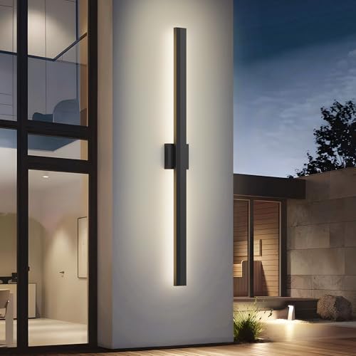 LamQee 47.2 In Aluminum Long Outdoor Wall Light, 3000K 3100LM Integrated LED Waterproof IP65, Linear Modern Exterior Lighting Fixtures Wall Mount Outside Sconce for House Porch Patio Garage Front Door