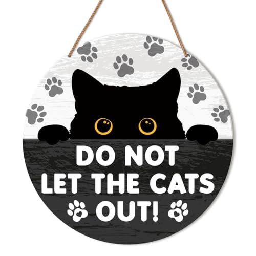 HSNBT Do Not Let Cat Out Door Sign, Cat Hanging Sign for Home Front Door Porch Beware of Cat Sign Rustic Wall Decorations Gift for Cat Mom Dad Lover Own