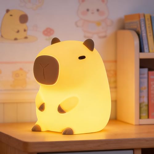 FAMIDUO Luz Nocturna Infantil Capybara, Luz Bebe Nocturna LED de Animales Blandos, Lampara Bebe Noche con 2 Modos Brillo, Recargable, Táctil, Decoración para Dormitorio, Regalo para Bebés y Niños