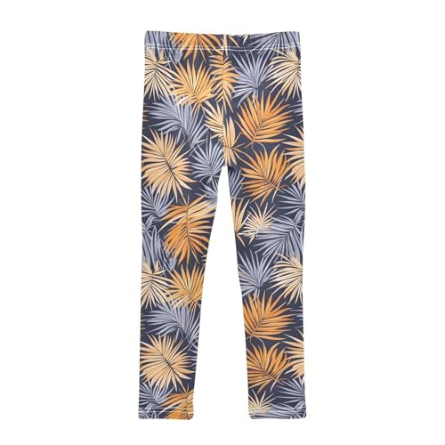 Yellow Blue Palm Leaves Girls Leggings Soft Stretch Workout Yoga Dance Pants for Kids Casual Tights2