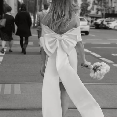 Boho Short Wedding Dresses for Bride with Bow Satin Mini A-Line Formal Evening Bridal Shower Dress4