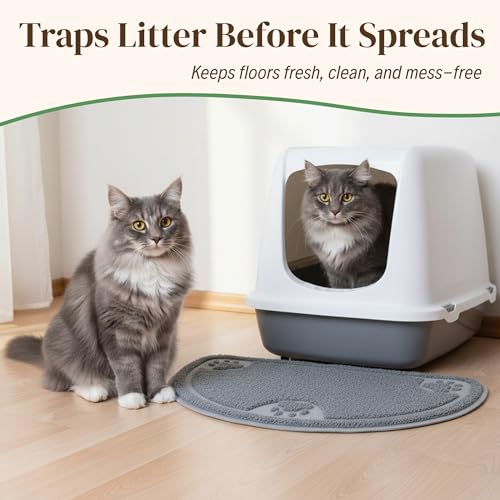 Image of Evelots Cat Litter Mat - Traps Litter & Mess from Box, Absorbent Urine-Proof & Waterproof Floor Protection, Soft on Paws, Non-Slip, Easy Clean, Machine Washable, Unscented, Gray, Small