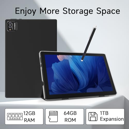 Image of 2 in 1 Android Tablet 10 Inch with Tablet Case and Stylus Pen Android 15 Tablet 5G WiFi-6 1280 x 800 Full HD IPS Display 6000mAh 64GB ROM + 12GB RAM (4+8 Virtal) 1024GB
