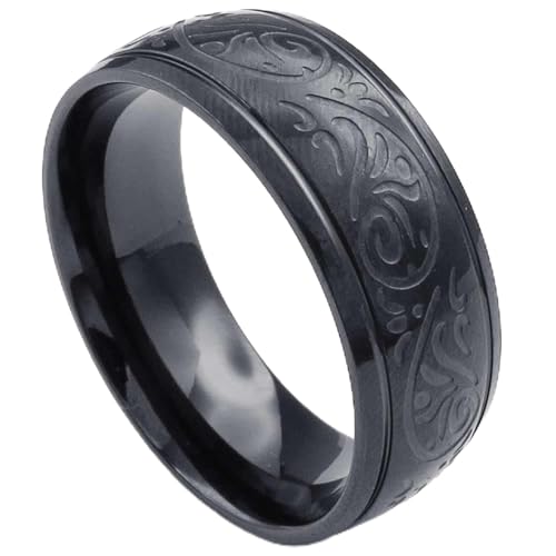 Bague homme acier noir motif florentin gravé idée cadeau anniversaire
