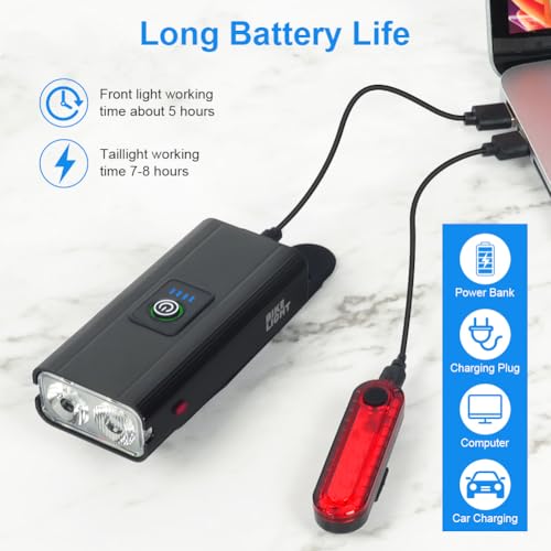Ainiv Luces Bicicleta Delantera y Trasera, 6 Modos Luz Delantera Bicicleta Potente LED, Tipo C Impermeable Luz Bicicleta, Linterna Bicicleta para Bicicleta de Carretera, Ciclismo de Montaña, Pesca - imagen 5