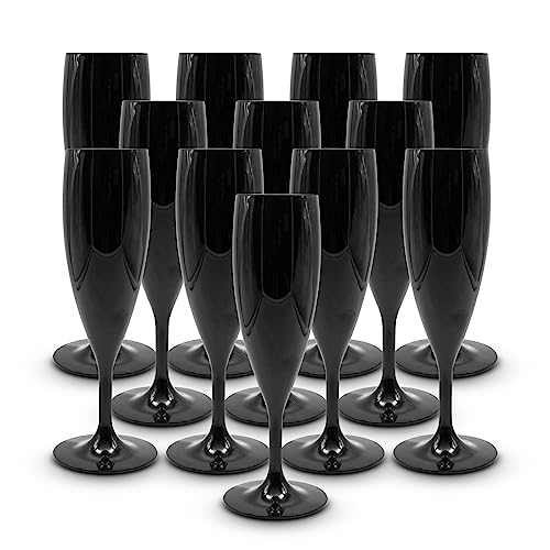 Doja Barcelona Copas De Champagne 160 Ml Pack 12 Flauta Negras 195x68x2 Mm Plástico Duro Policarbonato Reutilizable Para Novios Boda, Champán