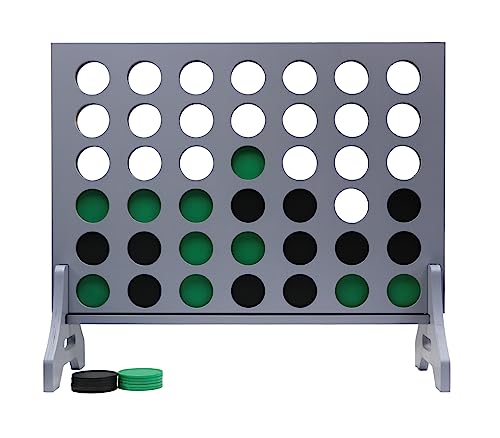 Image of Giant 4 in a Row Game for Family & Adults - Tailgating Pros Jumbo Grey Wooden Four in a Row Indoor & Outdoor Yard Game for Family Party Fun, Portable Activities for Patio, Backyard, and Camping