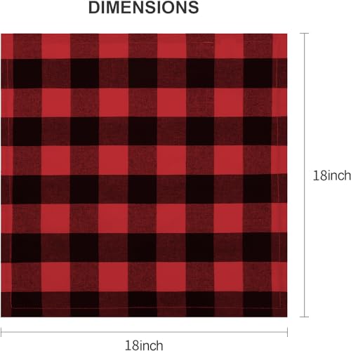 Image of Christmas Cloth Napkins Set of 12, Cotton Buffalo Plaid Dinner Napkins 18 x 18 Inch, Reusable Washable for Holiday Party Wedding Restaurant Everyday Use, Red and Black