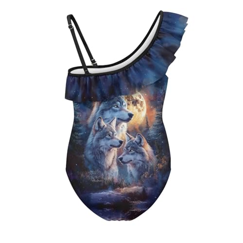 Xpyiqun Swimsuits for Girls 3-14 1-Shoulder Ruffle Bathing Suit One Piece Adjustable Halter Swimming Wear4