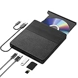 TEIMA CD DVD Drive USB C USB 3.0 CD/DVD +/-Rw Drive CD ROM Burner Reader Writer with USB/SD/TF Ports & Audio Out, Optical Disc Drive DVD Player for Laptop PC Mac MacBook Air/Pro Windows 11/10, Black