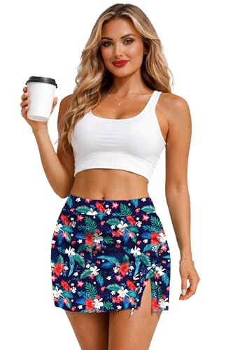 Image of AOBUTE Women UPF 50+ High Waisted Swim Skirt Side Slit Drawstring Beach Cover Up (No Lining)