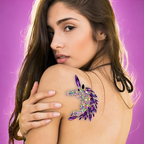 Sasswear Unicorn Jeweled Pasties, Nipple Covers for Raves, Festivals, & Lingerie, Crystal Rhinestone Breast Sticker, Waterproof Purple4