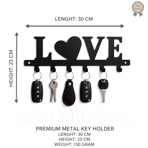 Image of Ventuos Metal Wall Mounted Key Holder with 6 Hooks, Love Design, Key Organizer for Home Office Bedroom Entryway