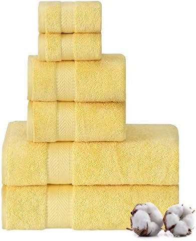 TEXTILOM 100% Turkish Cotton 6 Pcs Bath Towel Set, Luxury Bath Towels for Bathroom, Soft & Absorbent Bathroom Towels Set (2 Bath Towels, 2 Hand Towels, 2 Washcloths)- Yellow