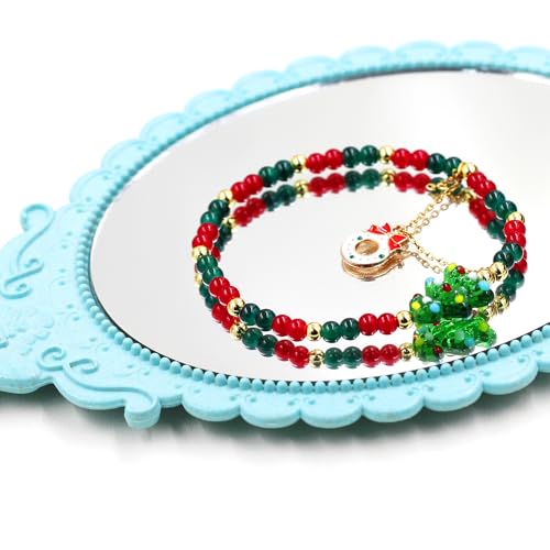Image of Girls Green Christmas Tree Charm and Christmas Bell Pendant /3 Layers Wrapped Chain Santa Claus Pendant Bracelet for Daughter Sister Girlfriend Female Christmas Boutique Jewelry
