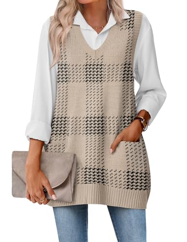 Zeagoo Knit V Neck Sweater Vest for Women Sleeveless Sweaters Loose Fit Casual Winter Clothes