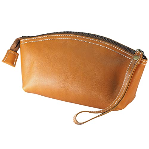Trousse en cuir véritable marron clair pour maquillage et sac à main