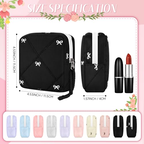 Image of Likesing Period Bag Pouch, Quilted Cotton Tampon Holder for Purse-Black Bow | Period Pouches for Teen Girls, Women Portable Sanitary Napkin Storage Bag, Feminine Sanitary Bags Emergency Pad Pouch