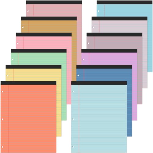 Bloc-notes colorés 21,6x27,9 cm perforés 3 trous pour classeur Fuutreo - Lot de 12