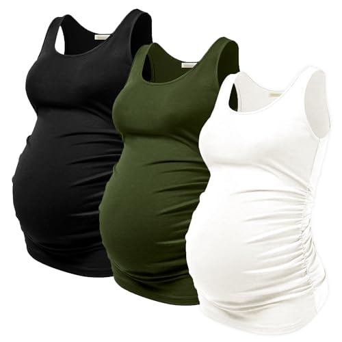 Summer Women's Maternity Tank Top Comfy Sleeveless Maternity Clothes, Medium (3 pcs)