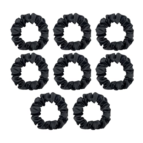JOIYHY Scrunchies per Capelli in Raso, 8 Pezzi Elastico Capelli Donna Nero Raso, Accessori Bande Small per Donne Ragazze, Confortevole e morbido, non danneggia i capelli