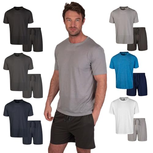 Light & Shade LSSET032 Conjunto de Camiseta y Pijama Corto con Cuello Redondo para Hombre, Gris, M