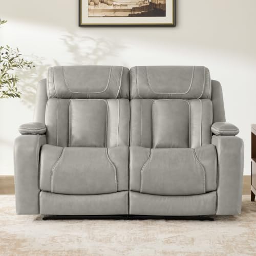 Image of Watson & Whitely Reclining Sofa Loveseat W Power Lumbar Leather Light Grey