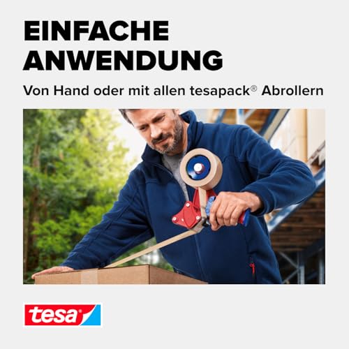 tesa tesapack Papier Standard - Umweltschonendes Paketband aus Papier, 56% biobasiertes Material - Effizient und recyclingfreundlich - Braun - 50 m x 50 mm