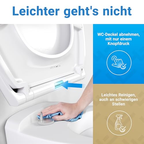 LOBENSWERK Toilettendeckel mit Absenkautomatik [Einfache Montage] antibakteriell & UV-beständig | Quick-Release-Funktion | Klodeckel, Klobrille, WC Sitz inkl. Installationsschablone