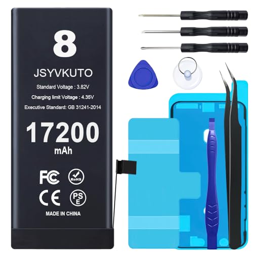 JSYVKUTO 17200mAh Battery for iPhone 8/8G, New 0 Cycle Upgraded Higher Capacity Replacement Battery for iPhone 8/8G with Full Set Repair Tool Kit, Model A1863 A1905 A1906