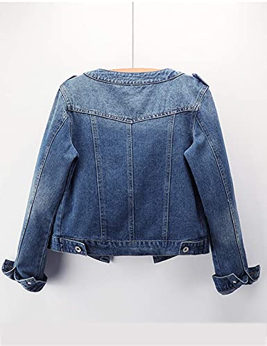Yimoon Women's Casual Long Sleeve Collarless Washed Denim Jean Jackets (Blue, Small) #TOP3