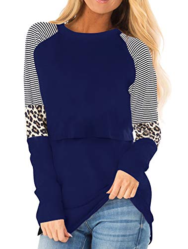 Smallshow Camiseta Lactancia Verano Manga Larga Maternidad Embarazada Ropa Top,Navy,S