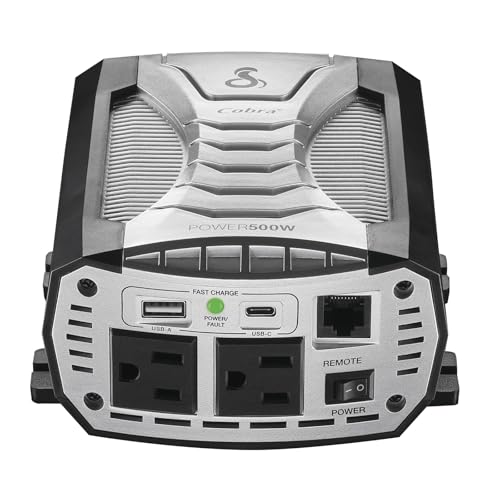 Image of Cobra POWER 500W Power Inverter, Portable – 500-Watt Car Charger, 2 Grounded AC Outlets, 2 Fast Charge USB Ports and Remote Controller (CPIALCDG1) Compatible