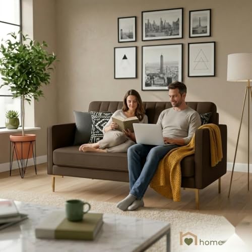 Image of Velum 3 Seater Sofa for Living Room & Office | Premium Fabric Upholstery | Solid Wood Frame | Comfortable Seating | 3 Years Warranty (Dark Brown, 2 Seater Sofa)