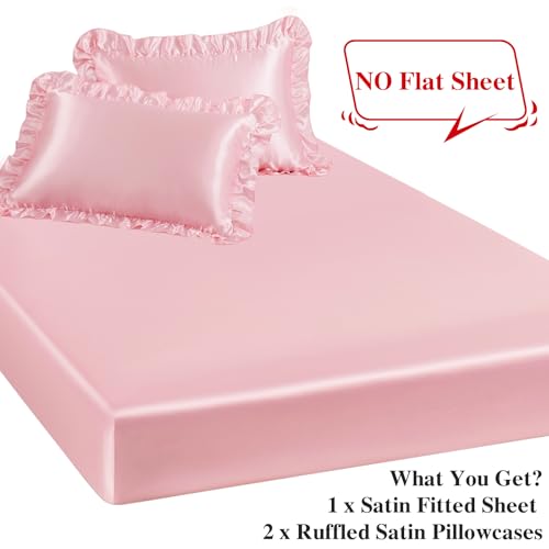 P Pothuiny 3-Piece Set Ruffle Satin Pillowcases & Queen Fitted Sheet by P Pothuiny - Used condition - Image 4
