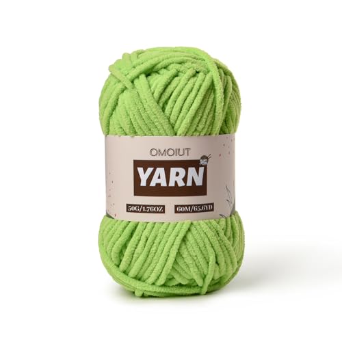 Image of Plush Chenille Chunky Crochet Yarn - Baby Yarn for Crocheting Soft - Velvet Yarns Knitting for Blankets Crafts - Fluffy Amigurumi Yarns 50g / 65.6yd (Grass Green)