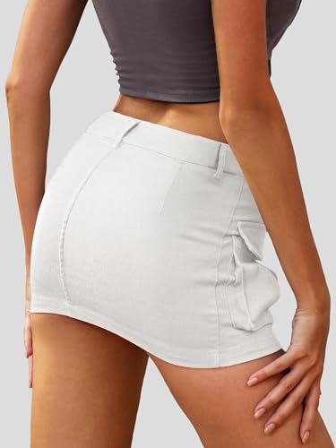 Image of ELLEVEN Low Rise Denim Mini Skirt for Women High Stretch Jean Skirts
