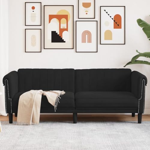 Festnight 3-Sitzer Sofa Couch 3er Couch Samt Schwarz 203 x 77 x 74 cm Modern Wohnzimmer