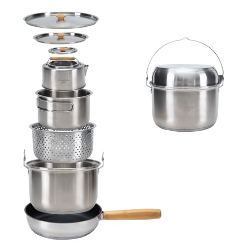 KingCamp Camping Kochset mit undichter Korb,Camping Kochgeschirr aus...