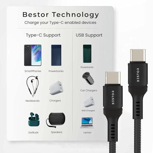 Image of BESTOR 60W Type-C to Type-C Cable 1.2m PD Fast Charging Nylon Braided Durable Design 480Mbps Data Transfer Compatible with Smartphones, Tablets, Laptops & All Type-C Devices