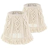 BOXEMIYA Boho Ivory-White Weave Lamp Shades Set of 2 with Exquisite Patterns, Medium Macrame Lamp Shade 7.5 x 12 x 11 inch(Spider) Bohemia Tassel Lampshades for Table & Floor Lamp-Easy Installation