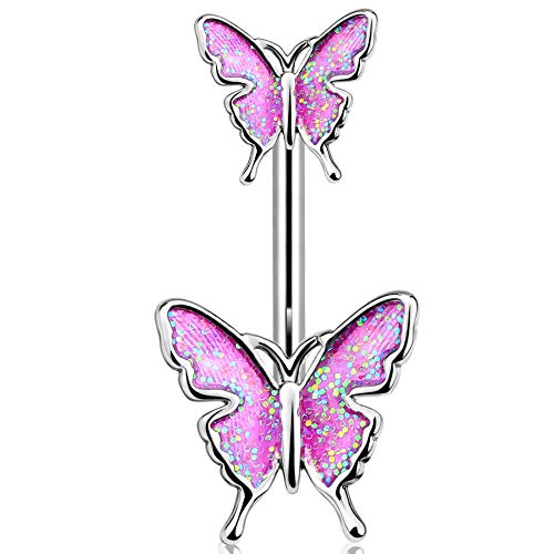 JEWSEEN Belly Button Rings 14G Belly Rings 316L Stainless Steel Belly Piercing Butterfly Navel Ring Navel Piercing Belly Bar Body Jewelry