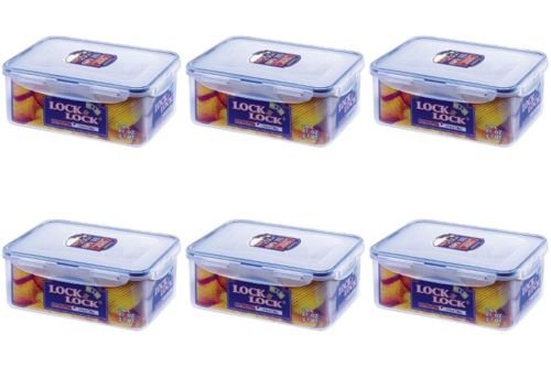 LocknLock 6er-Pack Vorratsdose 2,6L rechteckig, klassisch, stapelbar, luftdicht, aromafest, Flip-Top, mikrowellen- und spülmaschinenfest, 24,8 x 18,0 x 9,3 cm
