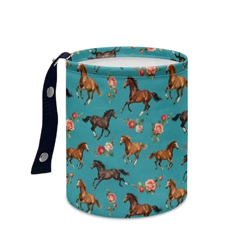 Image of Horse Floral Hanging Portable Car Trash Can Waste Basket Car Accessories Interior Collapsible for Men and Women Easy to Install