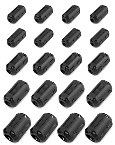 QWORK 20Pcs Ferrite Ring Core, Clip-on Ferrite Ring Core Set, 3.5mm, 5mm, 7mm, 9mm, 13mm, For Usb Cords, Mouse Cords, Keyboard Cords