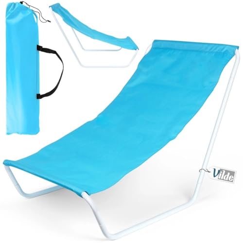 Vilde - Lettino prendisole pieghevole da giardino, leggero, da spiaggia, da balcone, portatile, blu